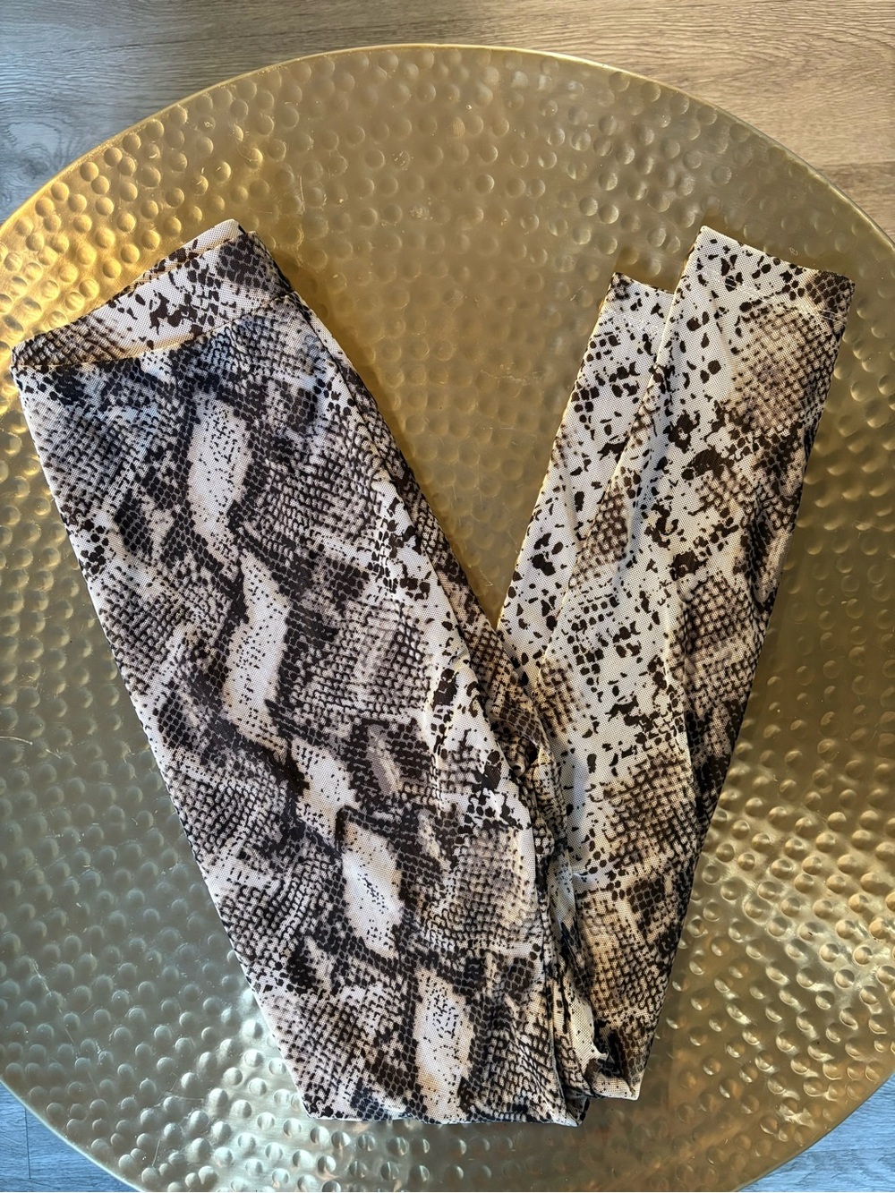 JLUXLABEL Mesh Snake Print Leggings Brown White Size S